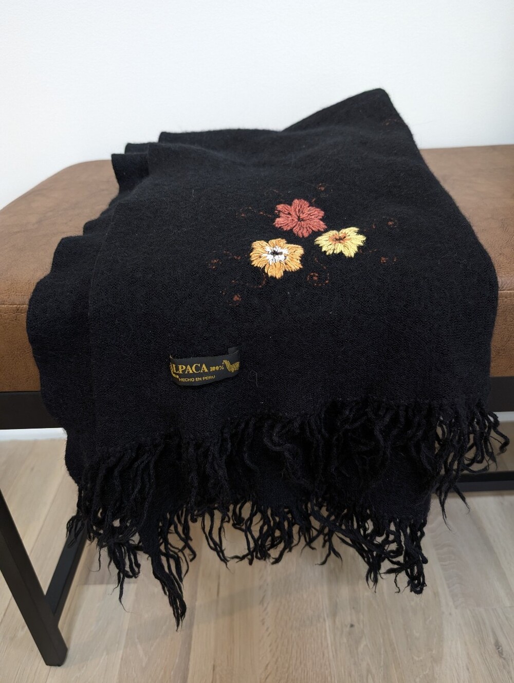 Alpaca floral embroidered scarf